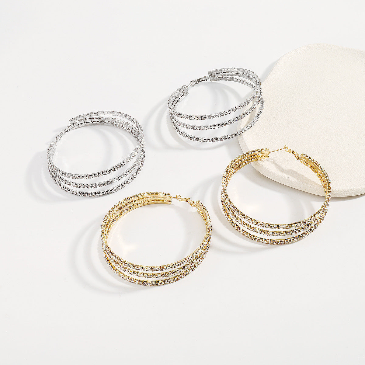 Wholesale Retro Exaggerated Multi-layered Circle Full Diamond Earrings